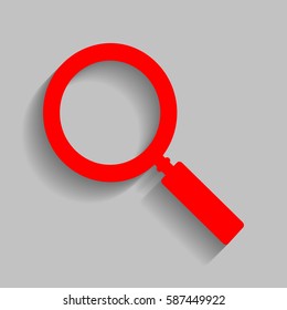 Zoom sign illustration. Vector. Red icon with soft shadow on gray background.