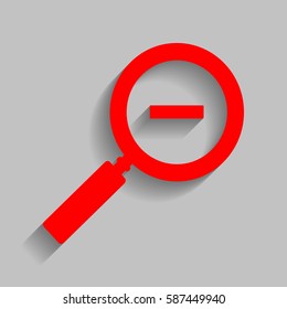 Zoom sign illustration. Vector. Red icon with soft shadow on gray background.
