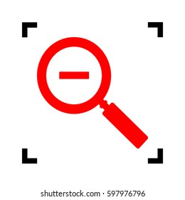 Zoom sign illustration. Vector. Red icon inside black focus corners on white background. Isolated.