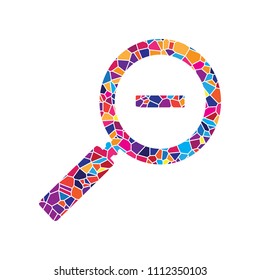 Zoom sign illustration. Vector. Stained glass icon on white background. Colorful polygons. Isolated.