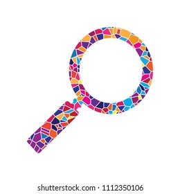 Zoom sign illustration. Vector. Stained glass icon on white background. Colorful polygons. Isolated.