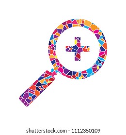 Zoom sign illustration. Vector. Stained glass icon on white background. Colorful polygons. Isolated.