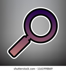 Zoom sign illustration. Vector. Violet gradient icon with black and white linear edges at gray background.