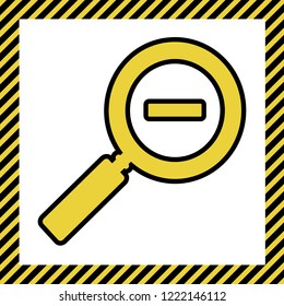 Zoom sign illustration. Vector. Warm yellow icon with black contour in frame named as under construction at white background. Isolated.