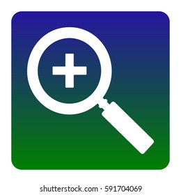 Zoom sign illustration. Vector. White icon at green-blue gradient square with rounded corners on white background. Isolated.