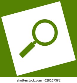 Zoom sign illustration. Vector. White icon obtained as a result of subtraction rotated square and path. Avocado background.