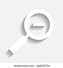Zoom sign illustration. Vector. White icon with soft shadow on transparent background.