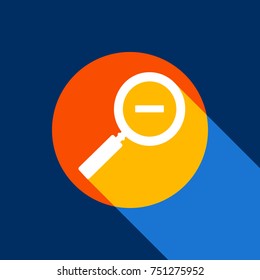 Zoom sign illustration. Vector. White icon on tangelo circle with infinite shadow of light at cool black background. Selective yellow and bright navy blue are produced.