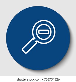 Zoom sign illustration. Vector. White contour icon in dark cerulean circle at white background. Isolated.