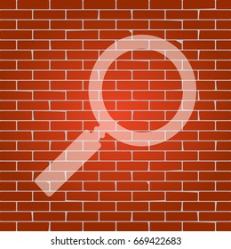Zoom sign illustration. Vector. Whitish icon on brick wall as background.