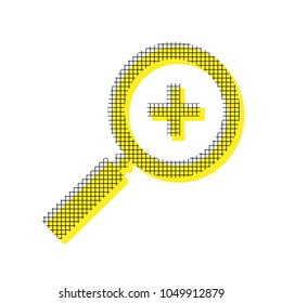 Zoom sign illustration. Vector. Yellow icon with square pattern duplicate at white background. Isolated.