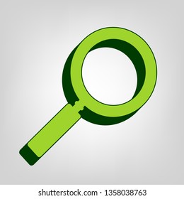Zoom sign illustration. Vector. Yellow green solid icon with dark green external body at light colored background.