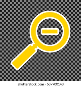 Zoom sign illustration. Vector. Yellow icon with white contour on dark transparent background.