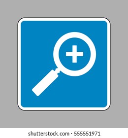 Zoom sign illustration. White icon on blue sign as background.