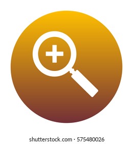 Zoom sign illustration. White icon in circle with golden gradient as background. Isolated.