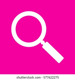 Zoom sign illustration. White icon at magenta background.