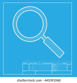 Zoom sign illustration. White section of icon on blueprint template.