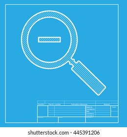 Zoom sign illustration. White section of icon on blueprint template.