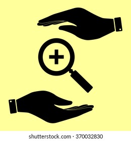 Zoom sign. Save or protect symbol by hands.