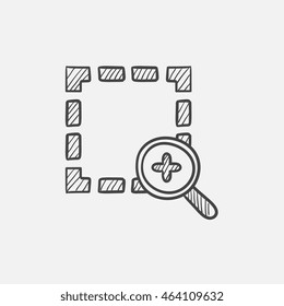 Zoom en el icono de esbozo para web, móvil e infografía. Icono aislado del vector dibujado a mano.