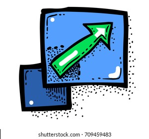Zoom in symbol hand drawn image. Original colorful artwork, comic childish style drawing.