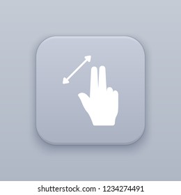 Zoom with two fingers, gray vector button with white icon on gray background