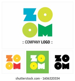 Zoom Typography Vector Symbol Company Logo. Text Icon Style Logotype. Geometric Bold Letter Illustration. Elegant and Colorful Identity Concept Design Idea Template (Brand). 