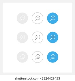 Zoom UI elements kit. Image viewing size buttons isolated vector components. Flat navigation menus and interface buttons template. Light theme web design widget collection for mobile application