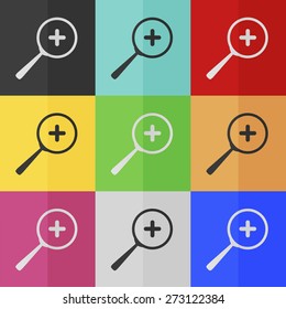 Zoom vector icon - colored set. Flat design