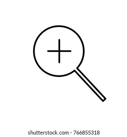Zoom vector icon. Loupe icon. Line icon. Plus
