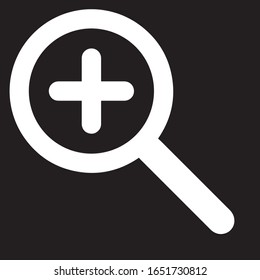 Icono de zoom en vector. Estilo es símbolo de icono plano de contorno, color blanco, fondo negro.