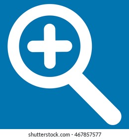 Zoom In vector icon. Style is contour flat icon symbol, white color, blue background.