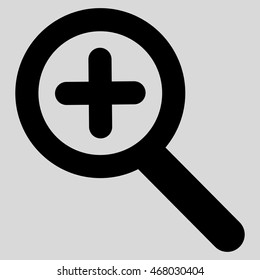Zoom In vector icon. Style is outline flat icon symbol, black color, light gray background.