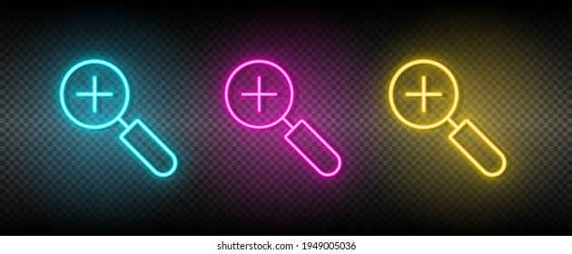 in zoom vector icon yellow, pink, blue neon set. Tools vector icon