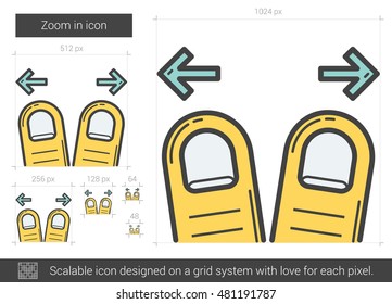 Zoom in vector line icon isolated on white background. Zoom in line icon for infographic, website or app. Scalable icon designed on a grid system.