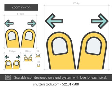 Zoom in vector line icon isolated on white background. Zoom in line icon for infographic, website or app. Scalable icon designed on a grid system.