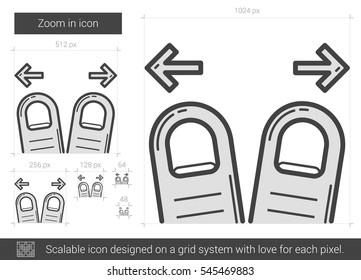 Ampliar el icono de línea vectorial aislado en fondo blanco. Icono de ampliación de línea para infografía, sitio web o aplicación. Icono escalable diseñado en un sistema de cuadrícula.