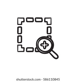 Acercar el icono de esbozo vectorial aislado en el fondo. Icono de zoom dibujado a mano. Zoom en el icono de esbozo para infografía, sitio web o aplicación.