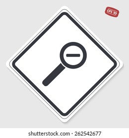Zoom in web icon. Magnifier with decreasing. Flat style. Made in vector. Emblem or label with shadow.