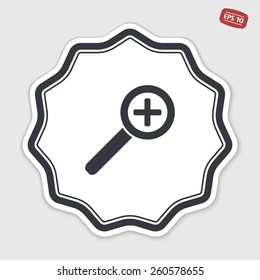 Zoom in web icon. Magnifier with increasing. Flat style. Made in vector. Emblem or label with shadow.
