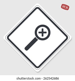 Zoom in web icon. Magnifier with increasing. Flat style. Made in vector. Emblem or label with shadow.