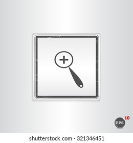 Zoom in web icon. Magnifier with increasing. Flat style. Made in vector. Emblem or label with shadow.