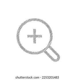 Zoom in white sketch vector icon. Magnifying search sign. Flat trendy design