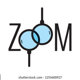 the zoom word. magnifying glass and zoom word vector