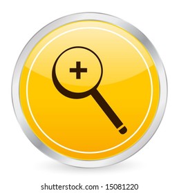 Zoom in yellow circle icon. Vector illustration.