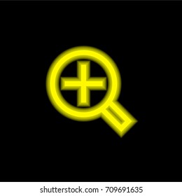 Zoom in yellow glowing neon ui ux icon. Glowing sign logo vector