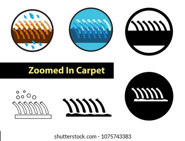 Zoomed in carpet or cloth concept. Wash, Clean, Color Dye and Dry cut away diagram. Editable Clip Art.