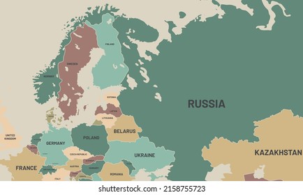 Se ampliaron los países escandinavos y el mapa de Rusia. Mapas de Noruega, Suecia y Finlandia. Representación de límites a la posibilidad de guerra. Diferentes colores entre países