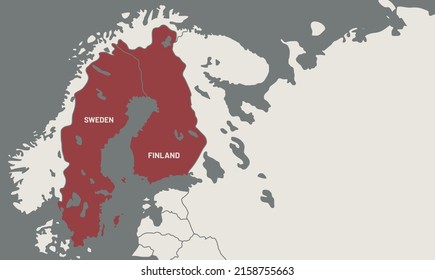 Zoomed Scandinavian map. Featured differently in Sweden and Finland.  Empty space for text on the right.Representation of limits on the possibility of war.