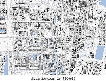 Carte d'Image vectorielle de Boca Raton avec un zoom, montrant les détails complexes des autoroutes, des constructions et des voies navigables. Capture des infrastructures et des agencements urbains spécifiques avec une grande clarté.